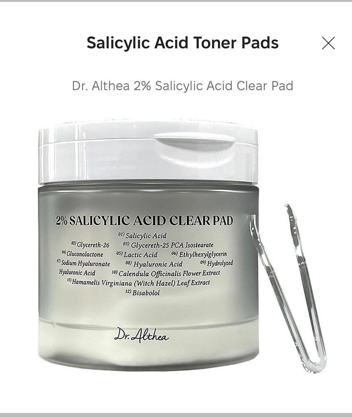 Dr. Althea 2% Salicylic Acid Clear Pad 60pcs