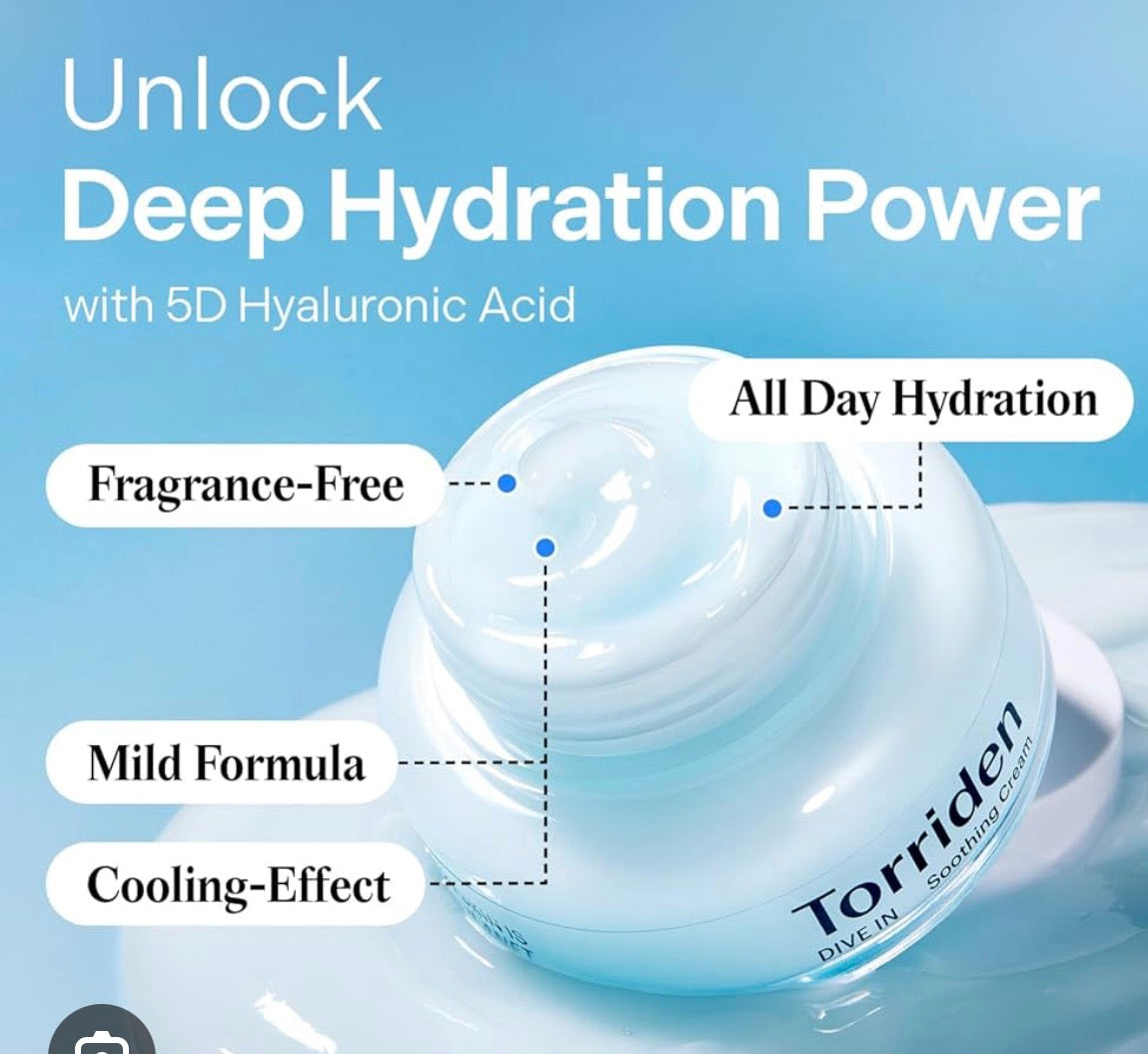 Torriden – Dive-in Low Molecular Hyaluronic Acid Soothing Cream, 100ml